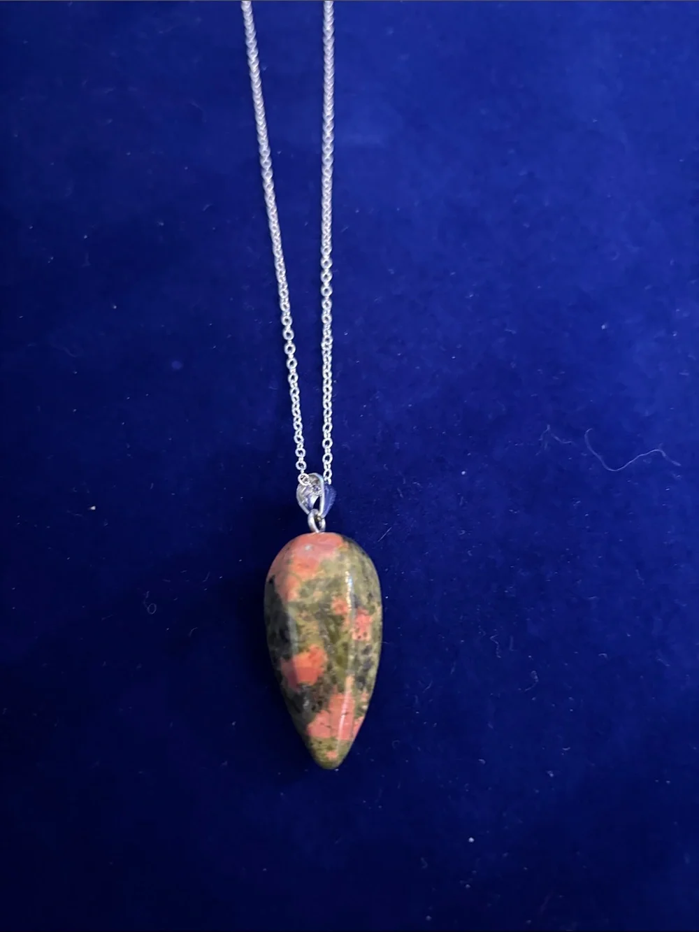 Genuine Natural Green Red Unakite Bullet Pendant on 22” Sterling Silver Chain